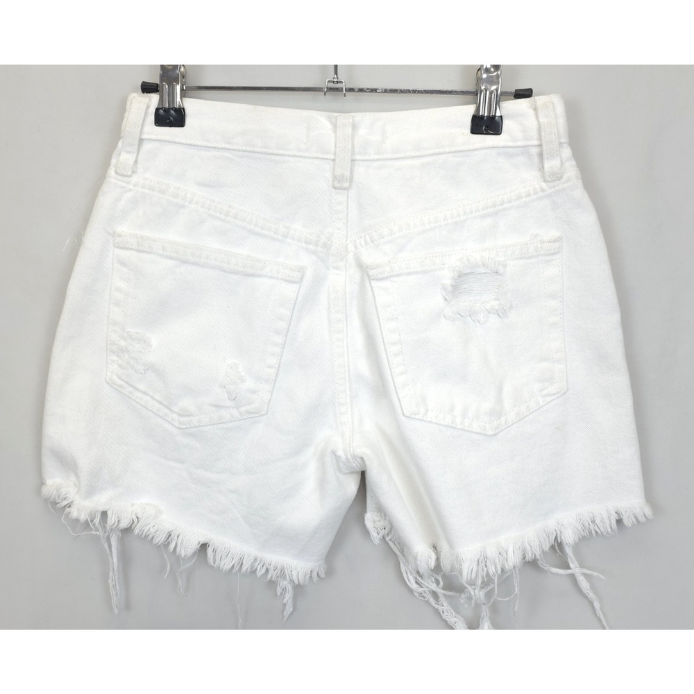 We The Free Button Fly Jean Shorts Ripped Frayed Mid Rise Women 24 White Denim - Picture 2 of 14
